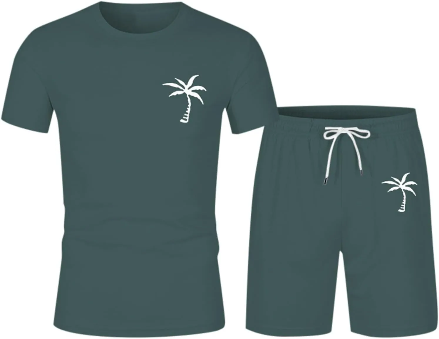 Mens 2 Piece Outfits Summer Casual Tracksuits Short Sleeve Crewneck T Shirts and Drawstring Shorts Sets Beachwear