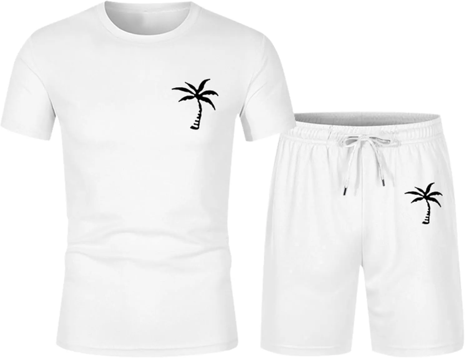 Mens 2 Piece Outfits Summer Casual Tracksuits Short Sleeve Crewneck T Shirts and Drawstring Shorts Sets Beachwear