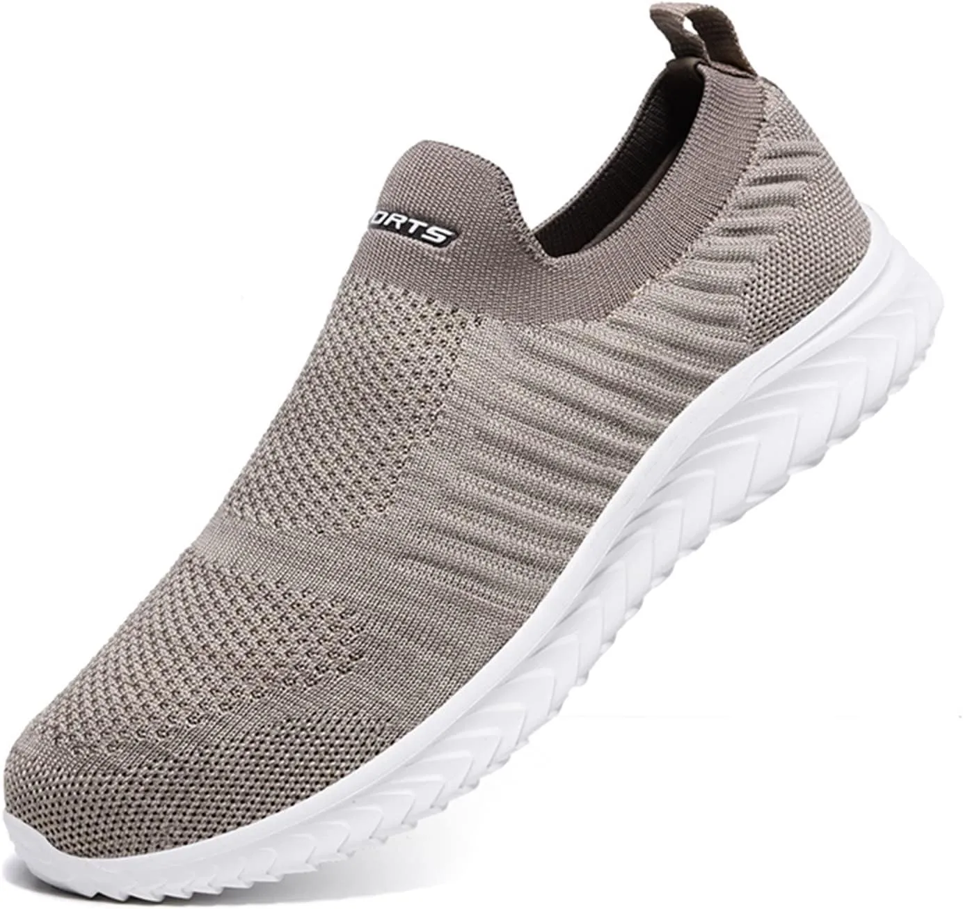 Mens Air Running Shoes Casual Slip On Walking Shoes Tennis Jogging Gym Fashion Sneakers Lightweight Breathable Knitting Trainers (Grey 8 UK) (Beige 8.5 UK)