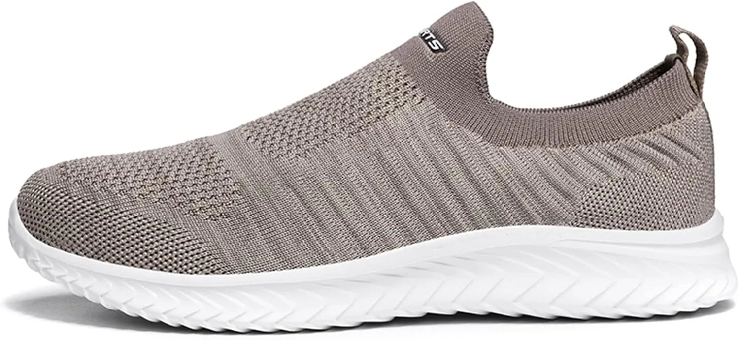 Mens Air Running Shoes Casual Slip On Walking Shoes Tennis Jogging Gym Fashion Sneakers Lightweight Breathable Knitting Trainers (Grey 8 UK) (Beige 8.5 UK)