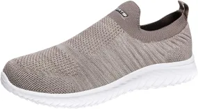 Mens Air Running Shoes Casual Slip On Walking Shoes Tennis Jogging Gym Fashion Sneakers Lightweight Breathable Knitting Trainers (Grey 8 UK) (Beige 8.5 UK)