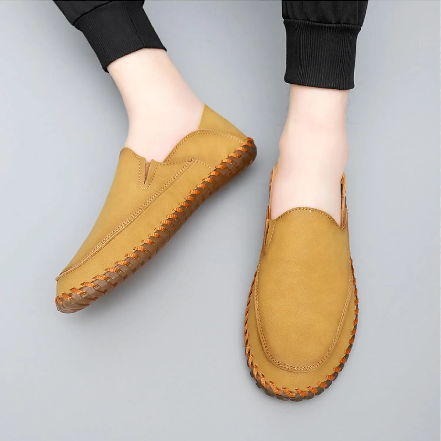 Mens Anti Slip Driving Shoes Leather Loafers Casual Fashion Leather Shoes Comfortable Soft Walking Shoes