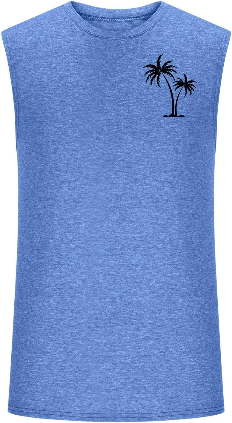 Men's Beach Tank Tops Funny Palm Tree Print Graphic Tee Shirts Casual Sleeveless Muscle T-Shirt Trendy Clothes