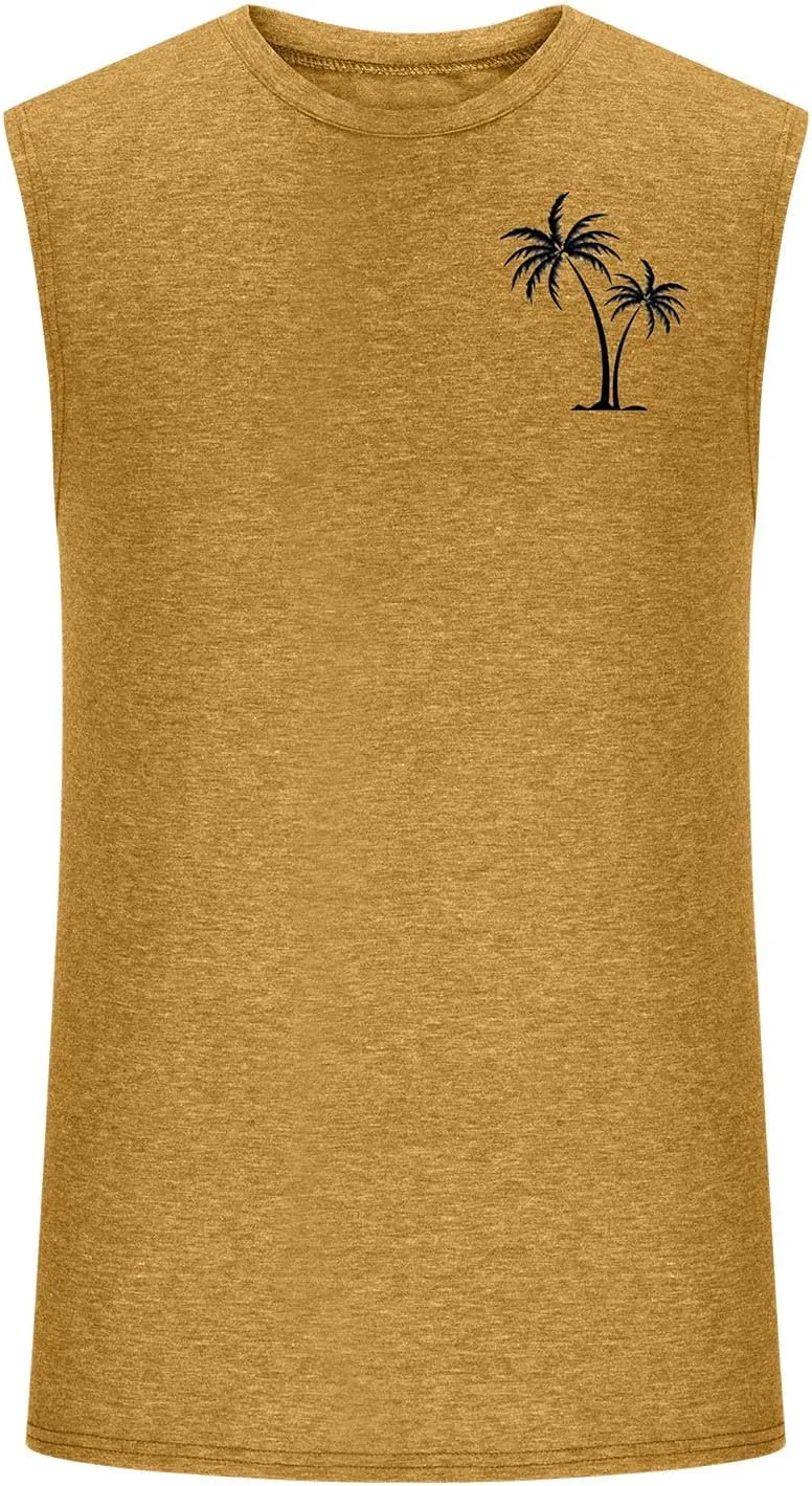 Men's Beach Tank Tops Funny Palm Tree Print Graphic Tee Shirts Casual Sleeveless Muscle T-Shirt Trendy Clothes