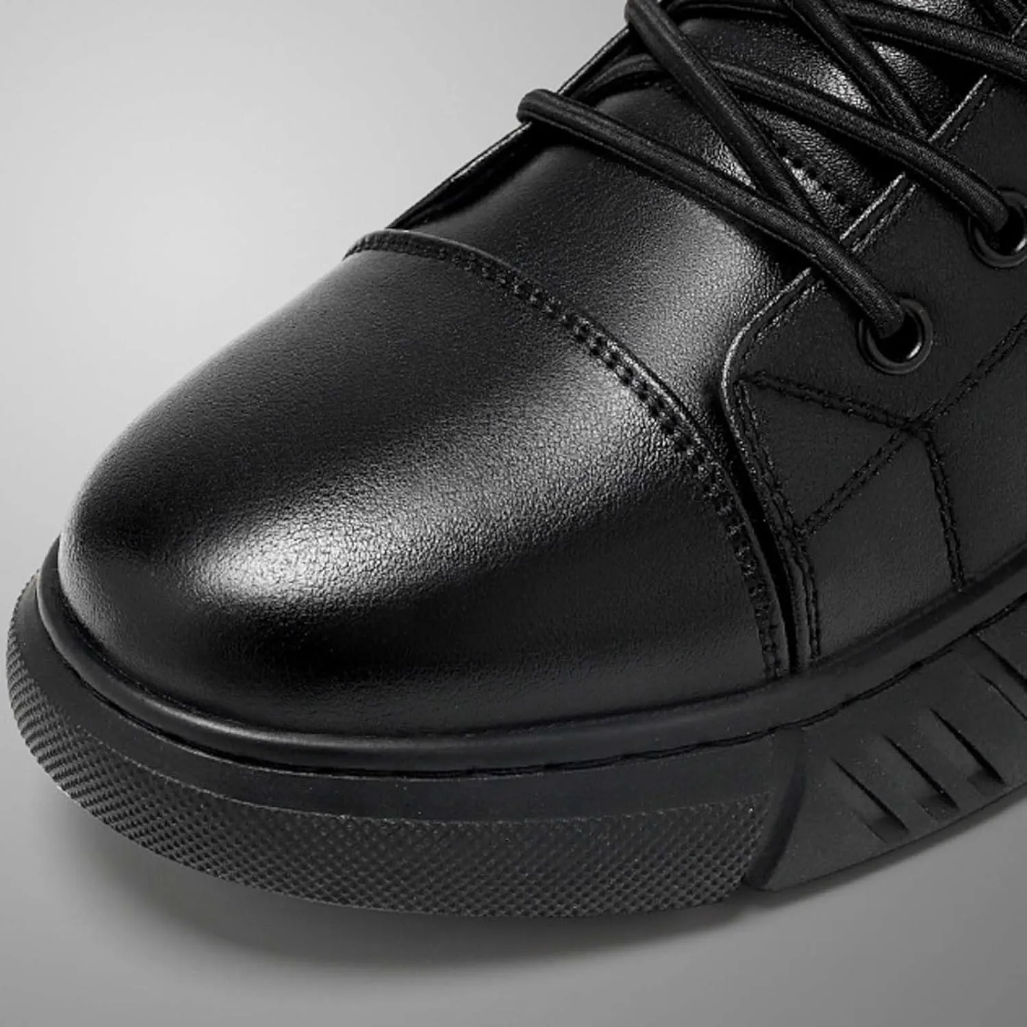 Men's Boots High Top Water Proof Round Toe Laced Up Casual Leather Shoes with British Stylish Men's Trendy Solid Color Thick Sole Heightening Work Boots with Zipper