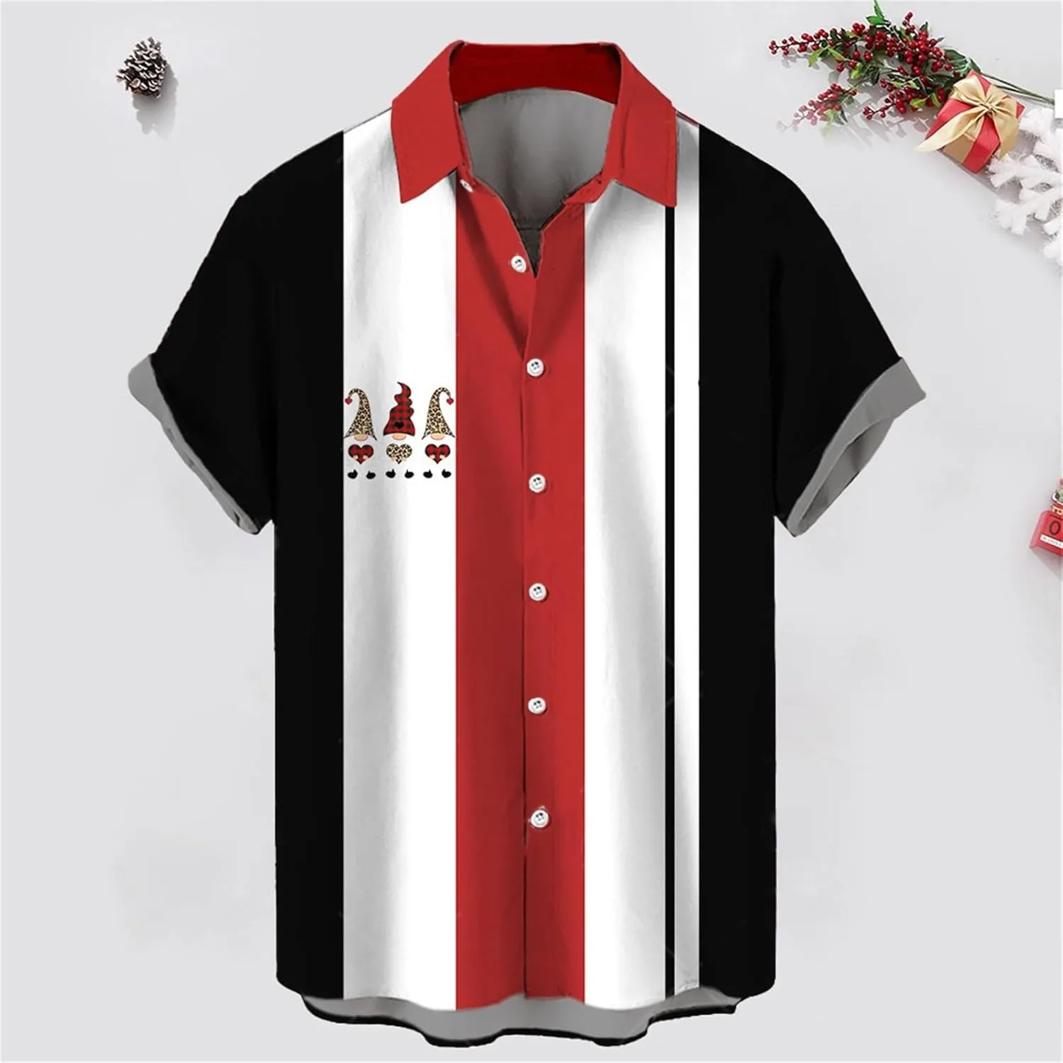 Mens Bowling Shirts Big and Tall, Mens Button Down Christmas Shirt Short Sleeve Vacation Bowling Shirt