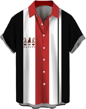 Mens Bowling Shirts Big and Tall, Mens Button Down Christmas Shirt Short Sleeve Vacation Bowling Shirt