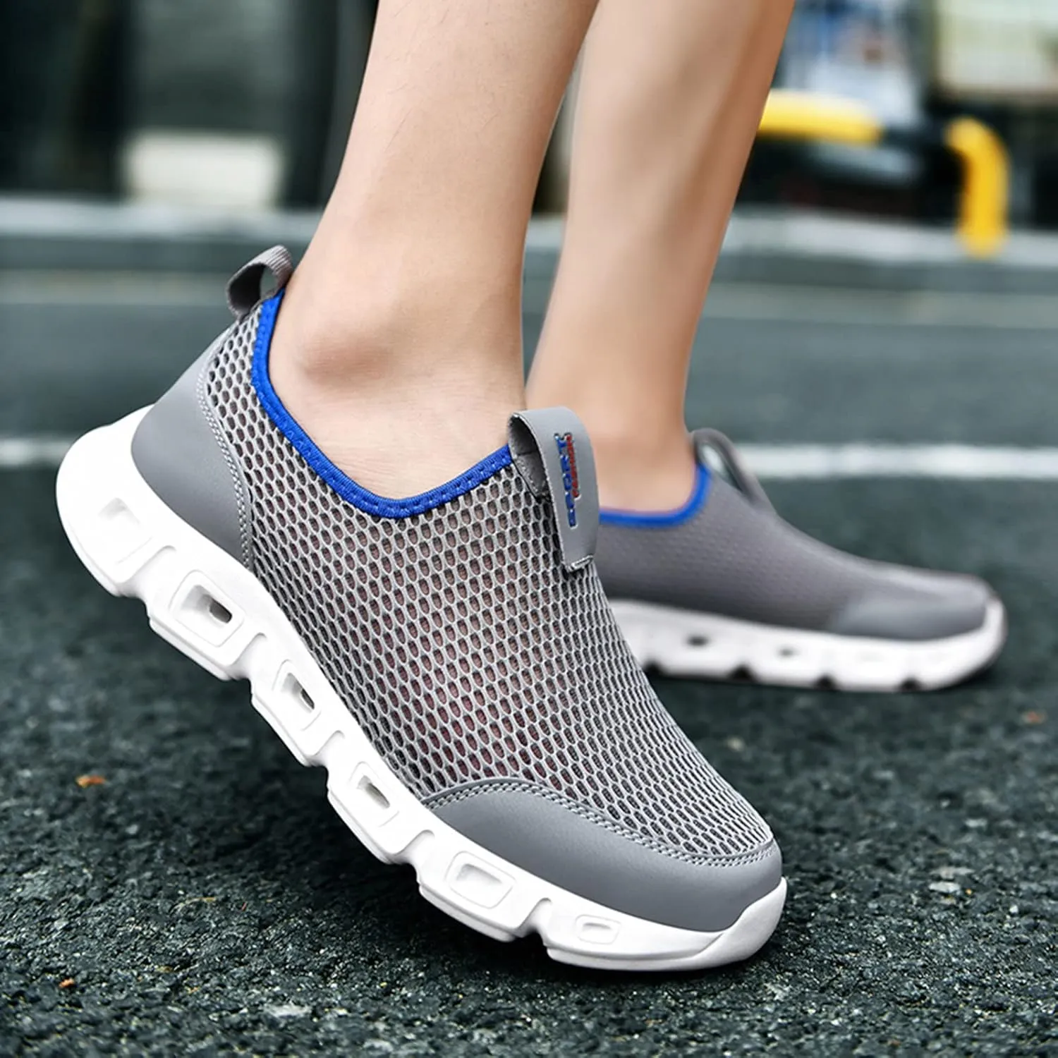 Men's Breathable Mesh Sports Shoes Convenient Slip On Hollow Sneakers Comfortable Walking Shoe Soft Elderly Shoes