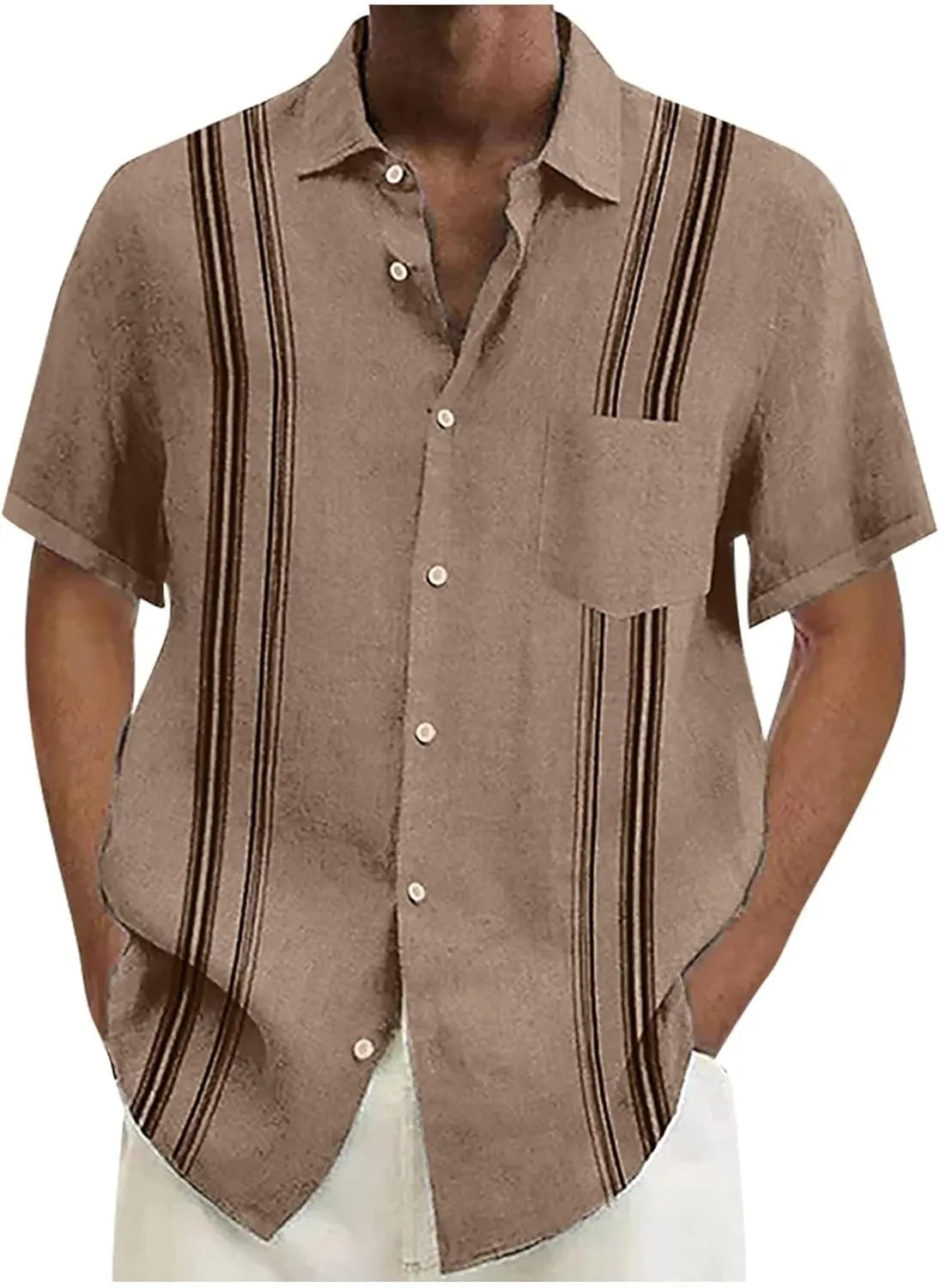 Mens Button Down Linen Shirts Short Sleeve Hawaiian Shirt Casual Shirt for Men Beach Summer Vacation Hippie Shirts