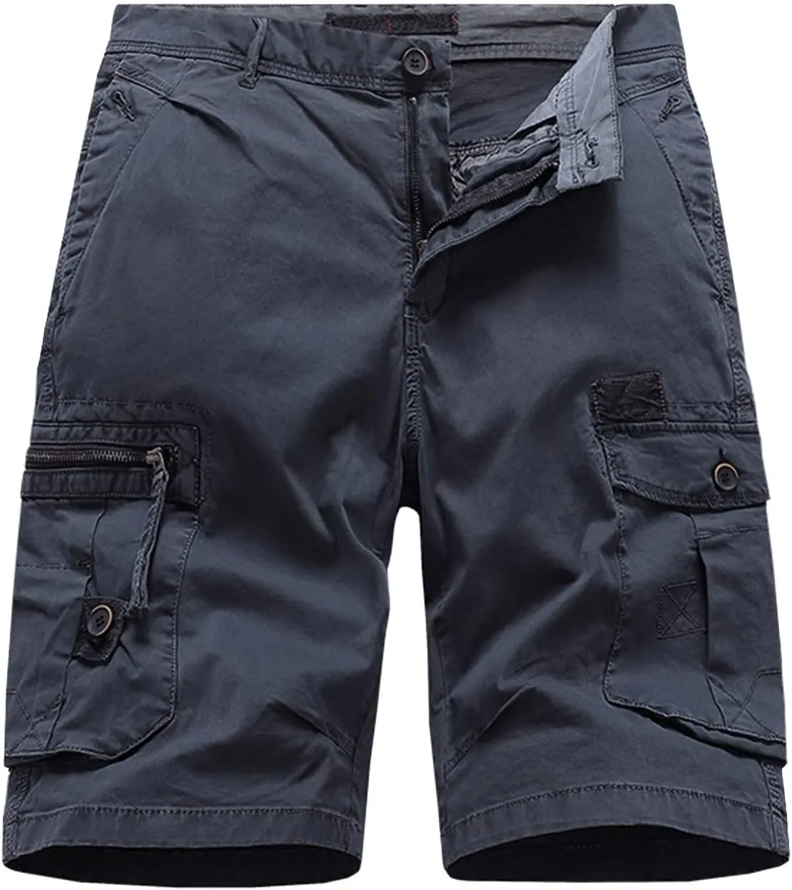 Mens Cargo Shorts Men's Cotton Flat Shorts Classic-Fit Golf Shorts Casual Hiking Cargo Shorts with Zipper Pockets