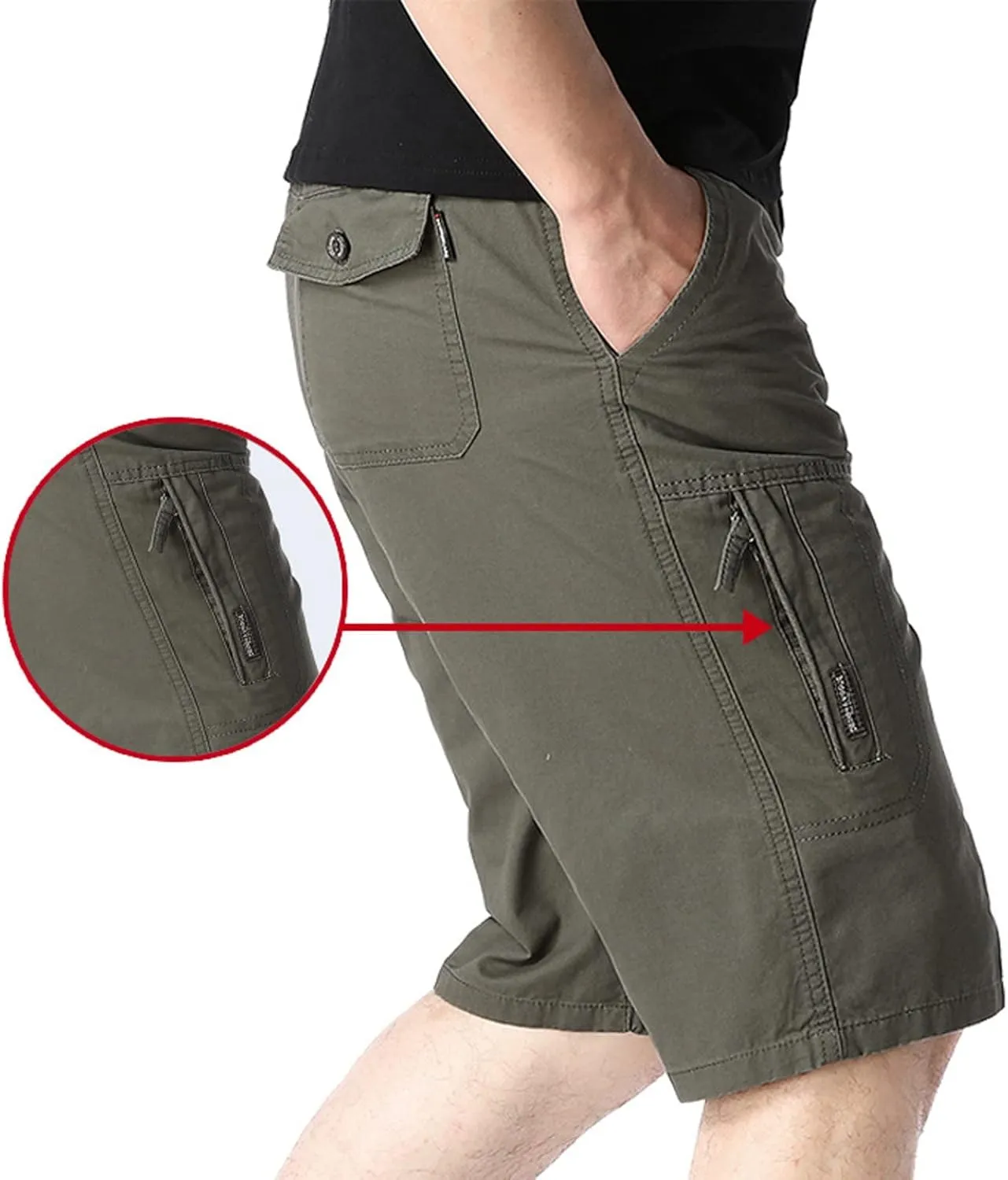 Mens Cargo Shorts Men's Elastic Waist Multi Pockets Work Shorts Knee Length Tactical Hiking Shorts Golf Shorts