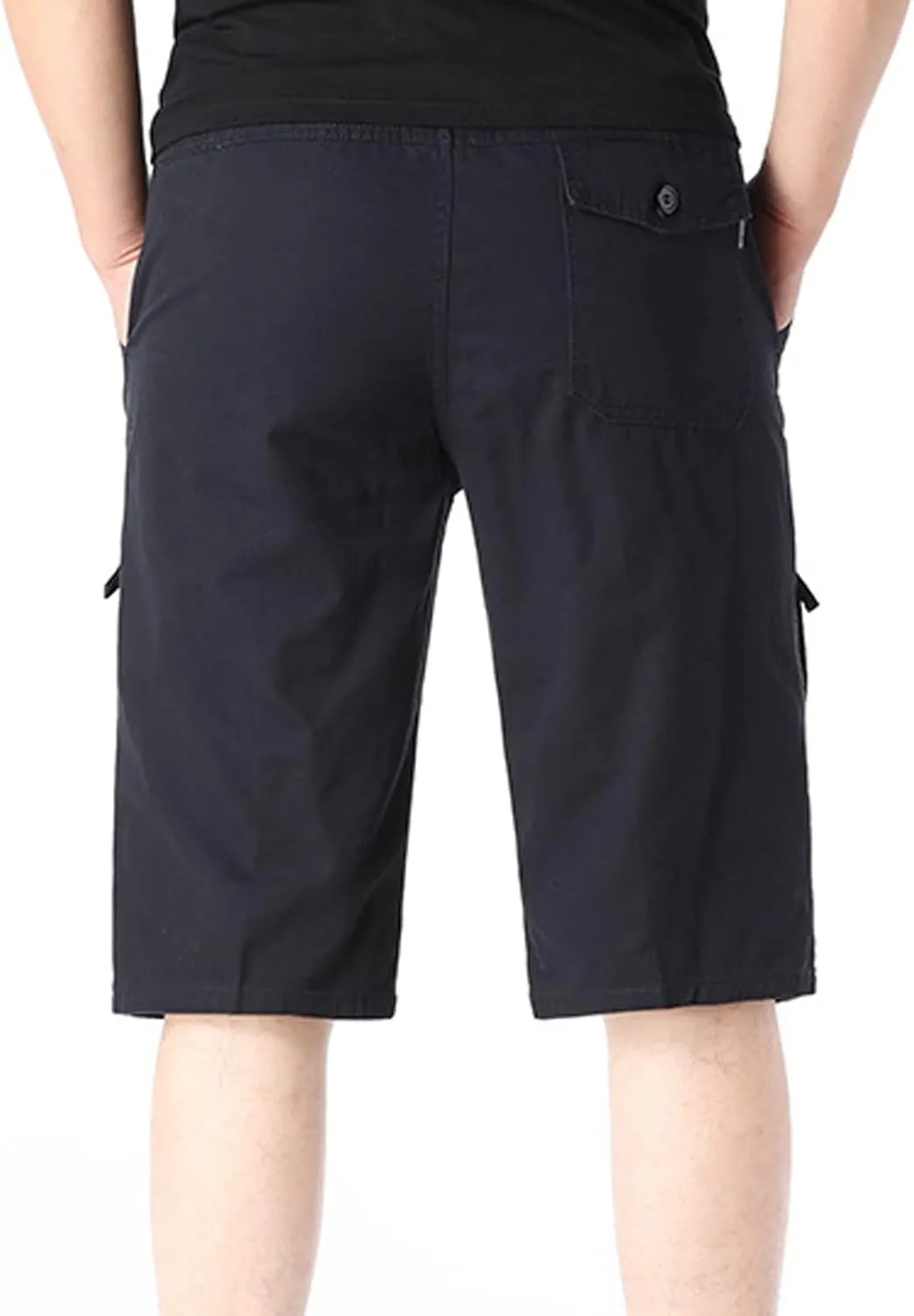Mens Cargo Shorts Men's Elastic Waist Multi Pockets Work Shorts Knee Length Tactical Hiking Shorts Golf Shorts