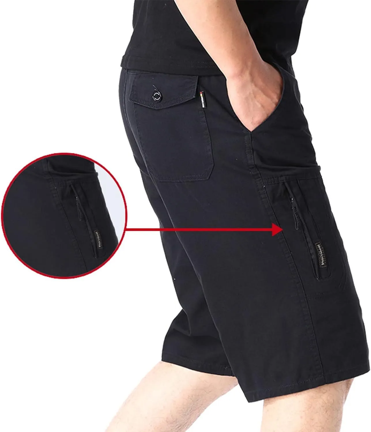 Mens Cargo Shorts Men's Elastic Waist Multi Pockets Work Shorts Knee Length Tactical Hiking Shorts Golf Shorts