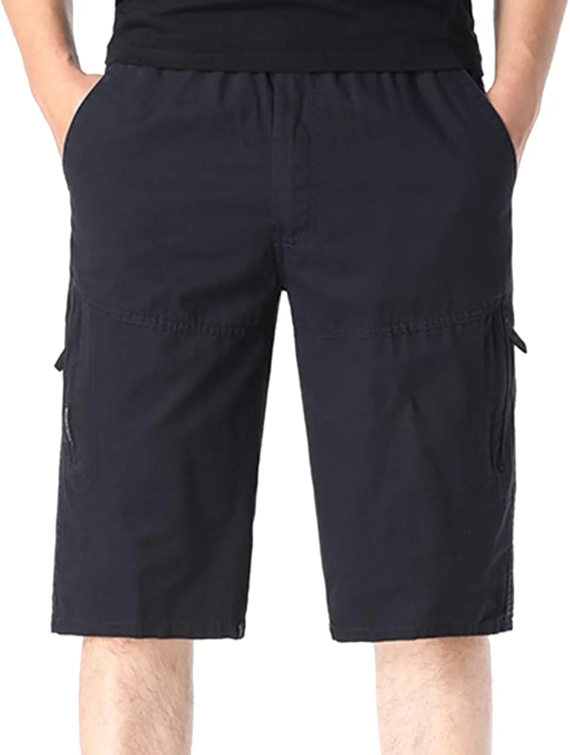 Mens Cargo Shorts Men's Elastic Waist Multi Pockets Work Shorts Knee Length Tactical Hiking Shorts Golf Shorts