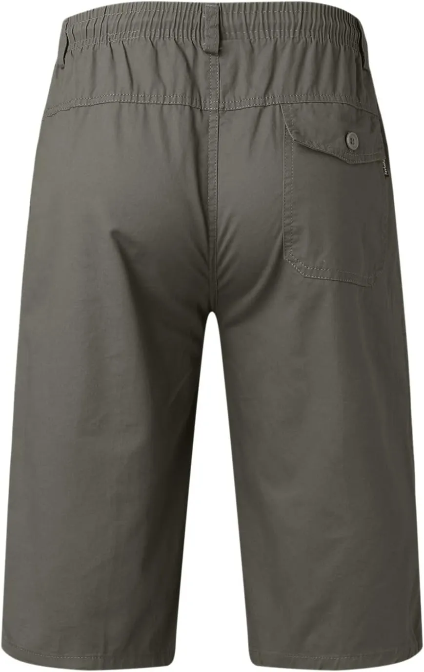 Mens Cargo Shorts Men's Elastic Waist Multi Pockets Work Shorts Knee Length Tactical Hiking Shorts Golf Shorts