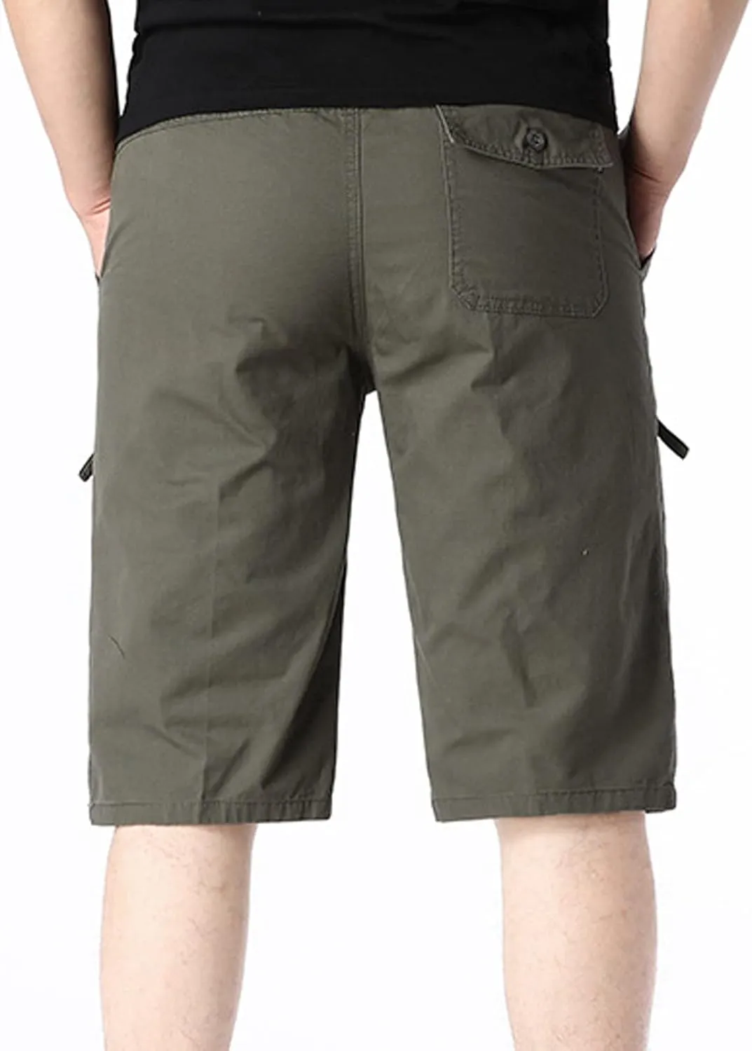 Mens Cargo Shorts Men's Elastic Waist Multi Pockets Work Shorts Knee Length Tactical Hiking Shorts Golf Shorts