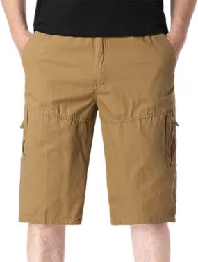 Mens Cargo Shorts Men's Elastic Waist Multi Pockets Work Shorts Knee Length Tactical Hiking Shorts Golf Shorts