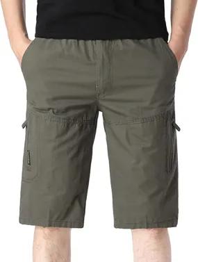Mens Cargo Shorts Men's Elastic Waist Multi Pockets Work Shorts Knee Length Tactical Hiking Shorts Golf Shorts