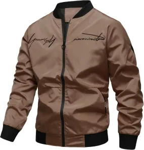 Mens Casual Coat Jacket, Long Sleeve Embroidered Bomber Jacket with Zipper, Anorak Windbreaker with Pockets