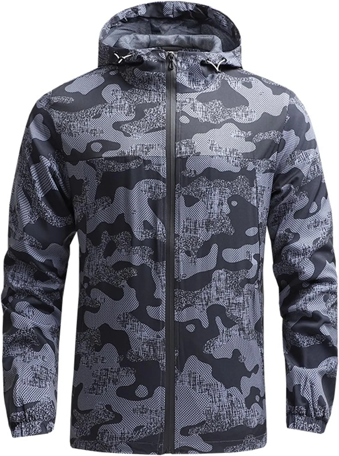 Mens Casual Hooded Windbreakers Zip up Jackets Long Sleeves Lightweight Breathable Raincoats Fashion Outdoor Tops