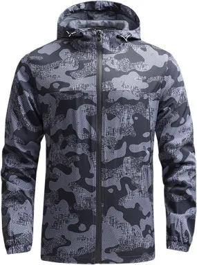 Mens Casual Hooded Windbreakers Zip up Jackets Long Sleeves Lightweight Breathable Raincoats Fashion Outdoor Tops