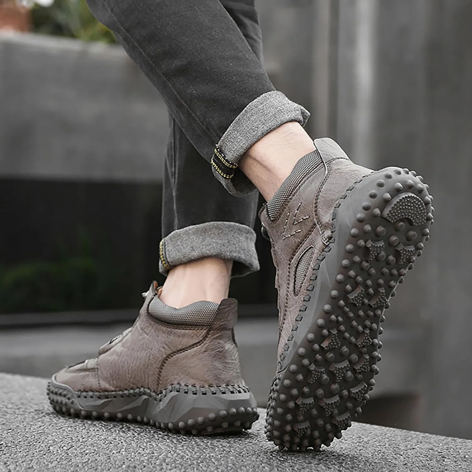 Men's Casual Shoes Flat Non Slip Outdoor Shoes High-Top Boots For Men Boys New PU Winter Spring Walking Shoes Fashionable Lace Up Boots