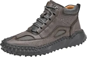 Men's Casual Shoes Flat Non Slip Outdoor Shoes High-Top Boots For Men Boys New PU Winter Spring Walking Shoes Fashionable Lace Up Boots