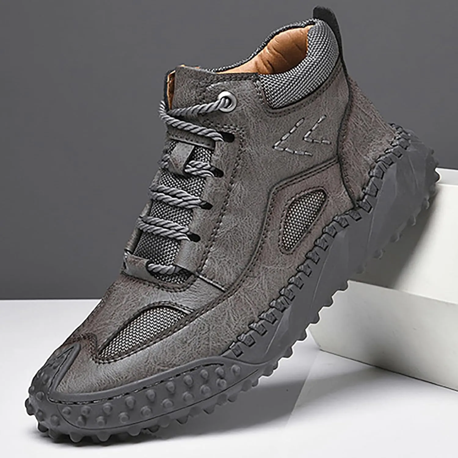 Men's Casual Shoes Flat Non Slip Outdoor Shoes High-Top Boots For Men Boys New PU Winter Spring Walking Shoes Fashionable Lace Up Boots