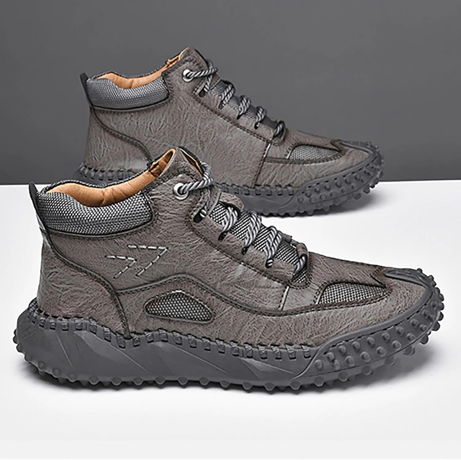 Men's Casual Shoes Flat Non Slip Outdoor Shoes High-Top Boots For Men Boys New PU Winter Spring Walking Shoes Fashionable Lace Up Boots