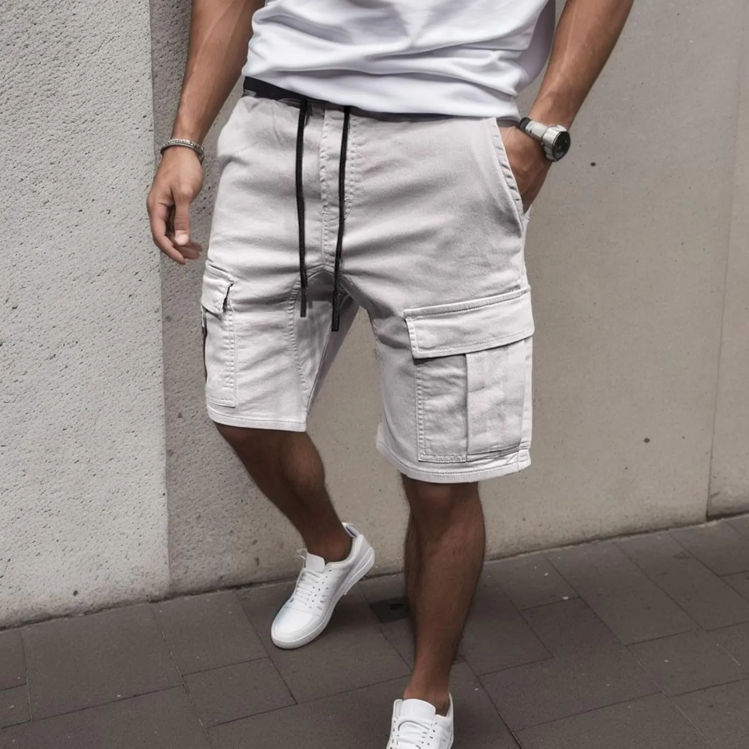 Mens Casual Shorts - Cotton Drawstring Summer Beach Stretch Twill Chino Golf Shorts Classic Shorts Casual Shorts