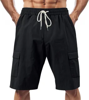 Mens Casual Shorts Summer Beach Elastic Waist Drawstring Shorts Lightweight Quicky Dry Vacation Shorts