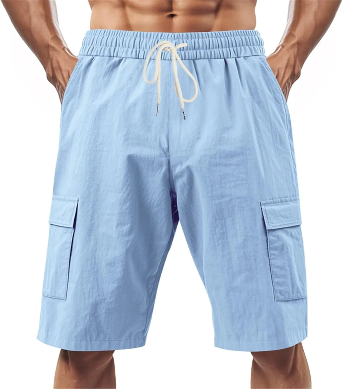Mens Casual Shorts Summer Beach Elastic Waist Drawstring Shorts Lightweight Quicky Dry Vacation Shorts