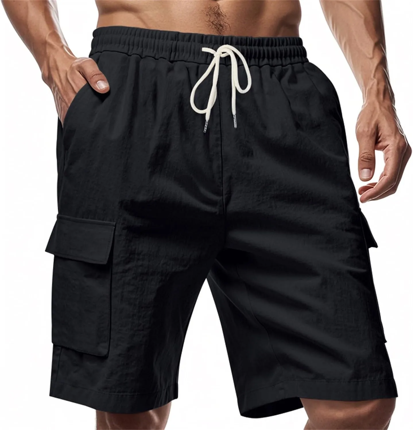 Mens Casual Shorts Summer Beach Elastic Waist Drawstring Shorts Lightweight Quicky Dry Vacation Shorts