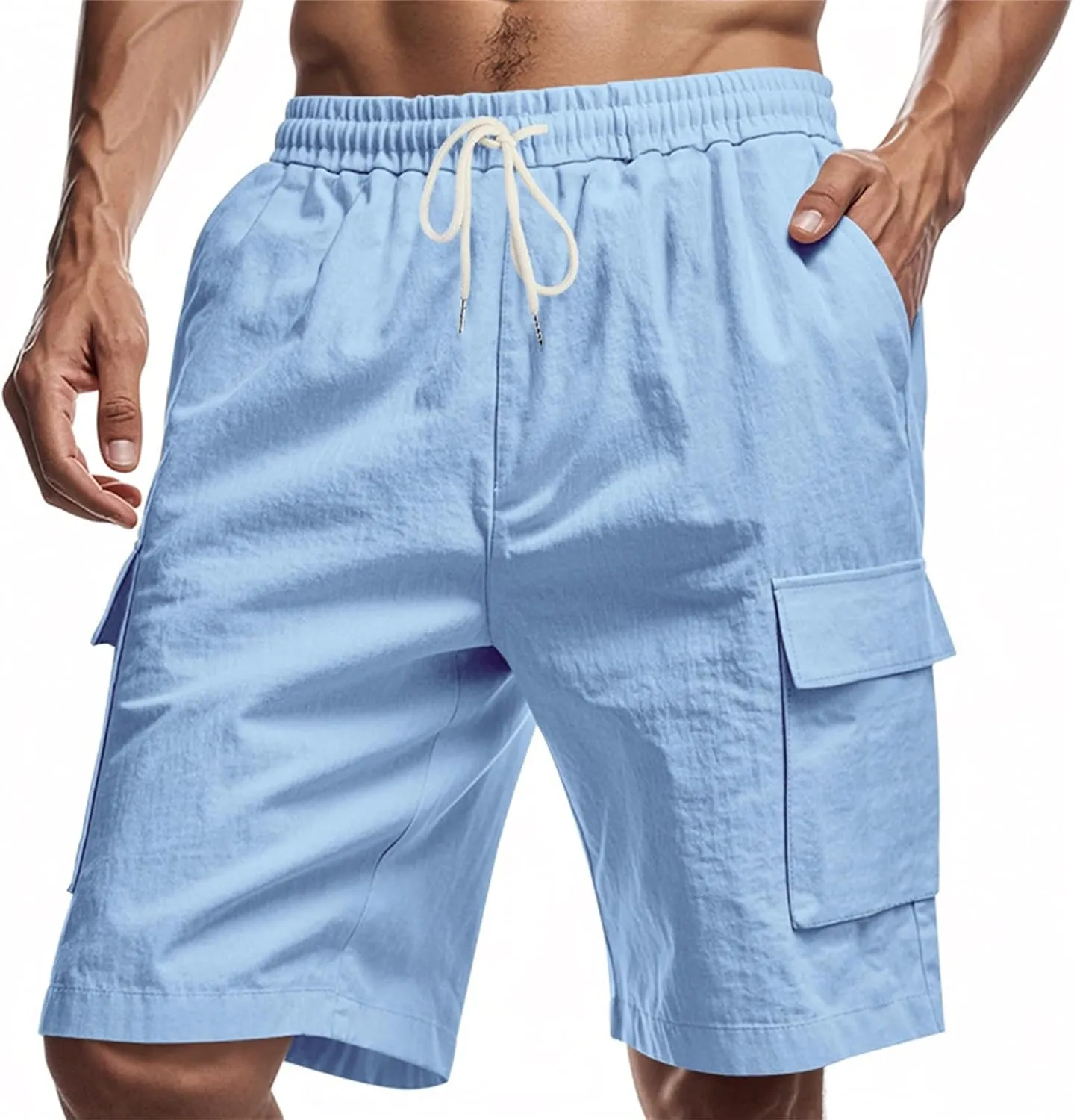 Mens Casual Shorts Summer Beach Elastic Waist Drawstring Shorts Lightweight Quicky Dry Vacation Shorts