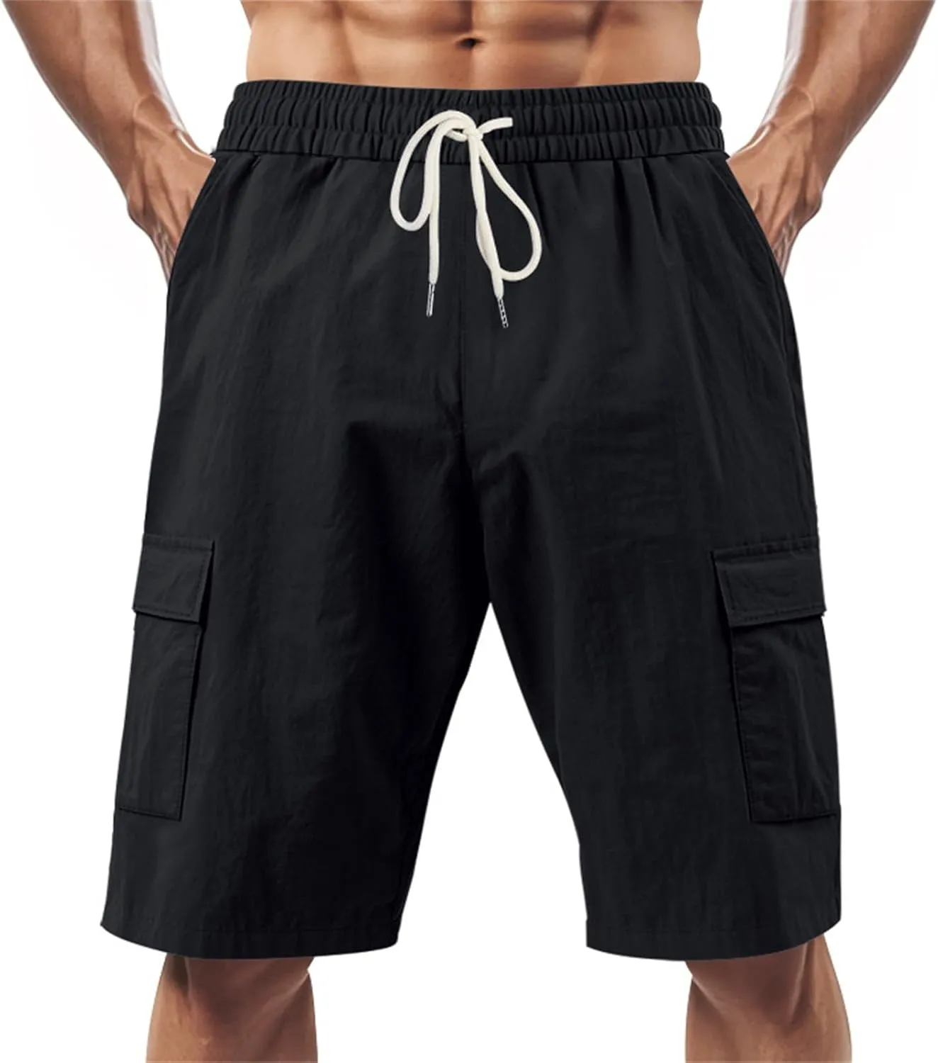 Mens Casual Shorts Summer Beach Elastic Waist Drawstring Shorts Lightweight Quicky Dry Vacation Shorts