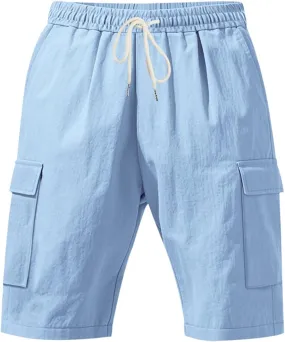 Mens Casual Shorts Summer Beach Elastic Waist Drawstring Shorts Lightweight Quicky Dry Vacation Shorts