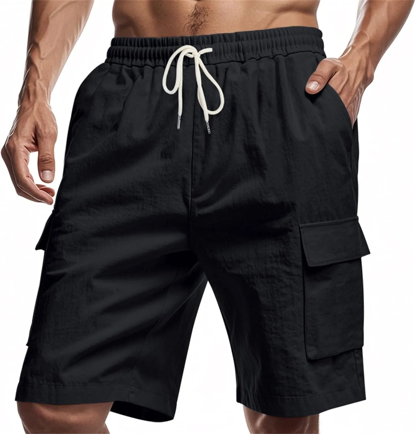 Mens Casual Shorts Summer Beach Elastic Waist Drawstring Shorts Lightweight Quicky Dry Vacation Shorts