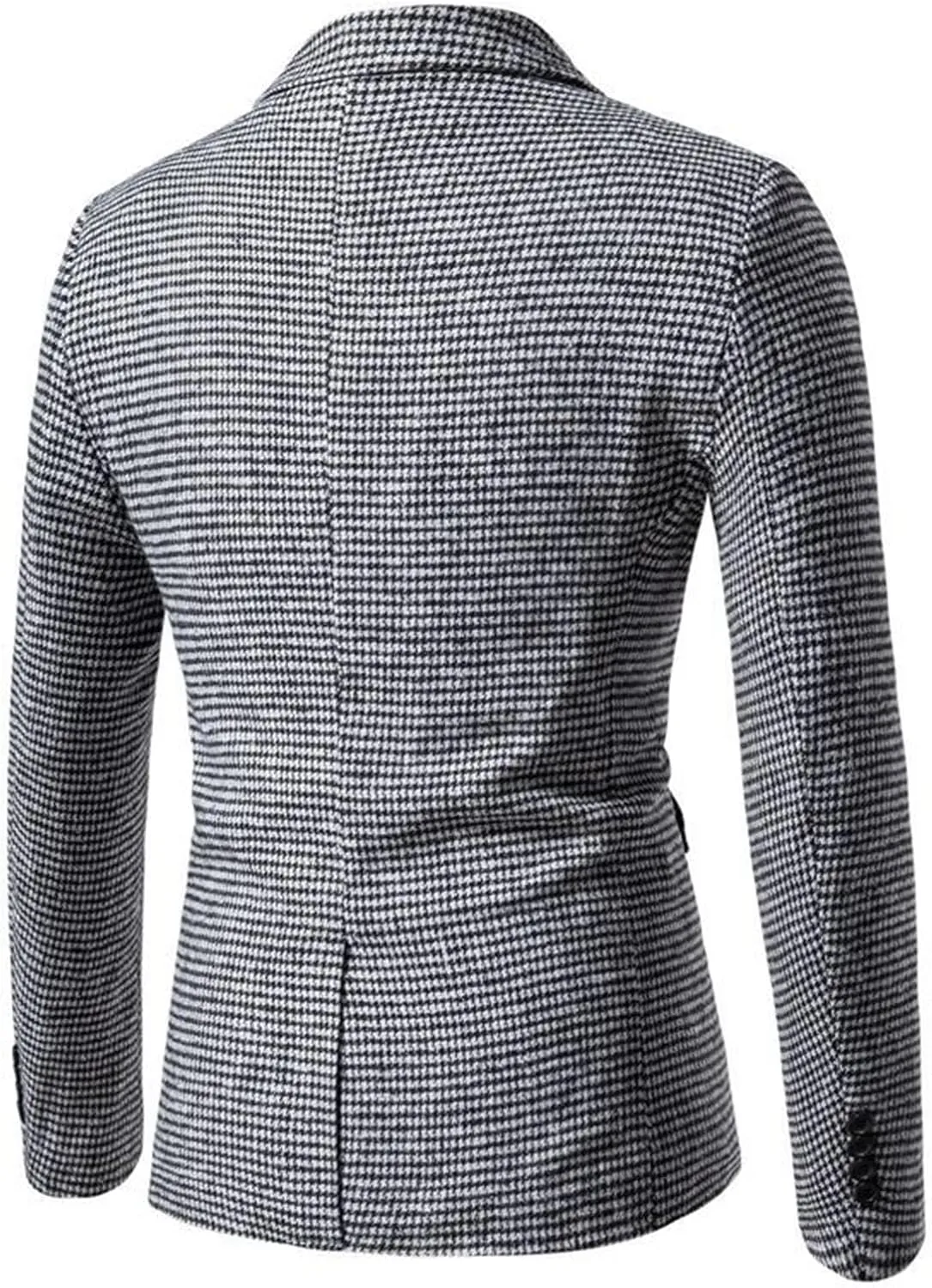 Men's Classic Fit Plaid Suit Knitted Jacket Lightweight Vintage Herringbone Tweed Blazer Two-Button Wool Blend with Pocket