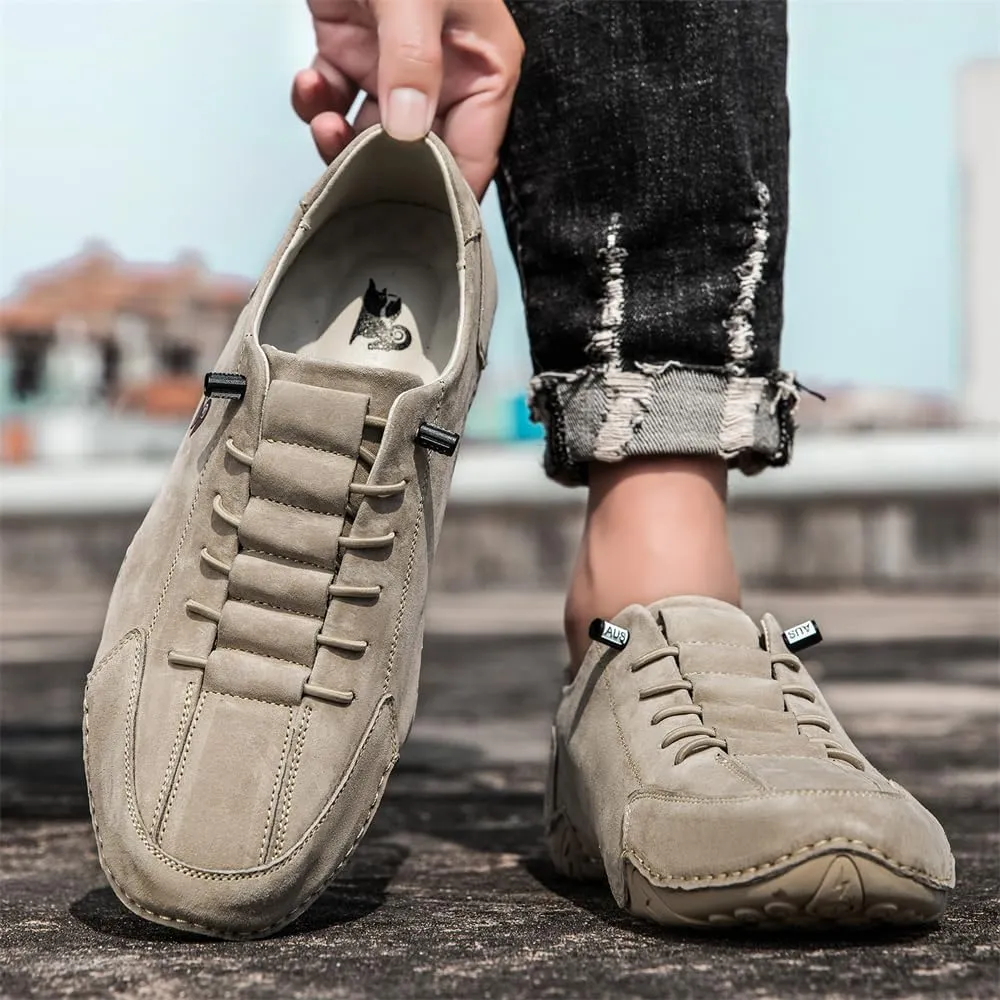 Men's Comfortable Walking Hiking Shoes Fashion Casual Lightweight Slip-on Leather Sneakers