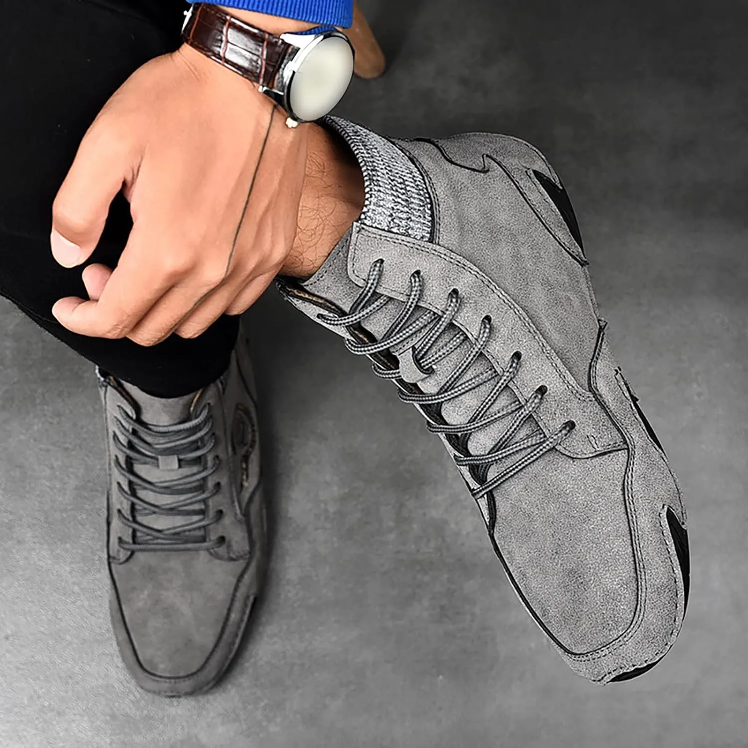 Men's Comfortable Walking Shoes Soft Flat Soled High Top Sneaker Lightweight Workout Shoes Business Casual Shoe