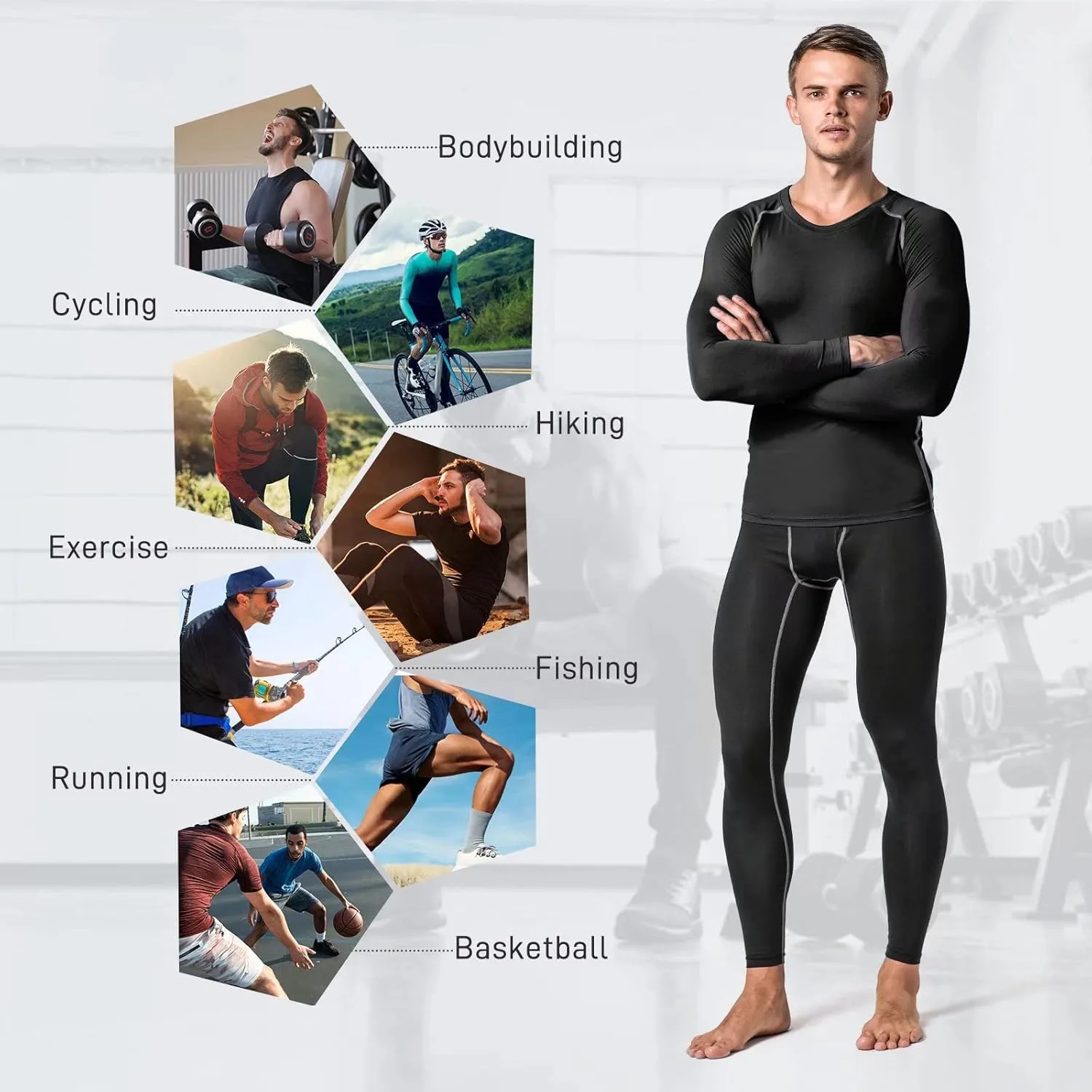 Mens Compression Shirts 2 Pack Long Sleeve Running Shirts Mens UPF 50  Running Workout Cycling Base Layer Top