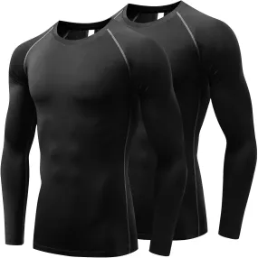 Mens Compression Shirts 2 Pack Long Sleeve Running Shirts Mens UPF 50  Running Workout Cycling Base Layer Top