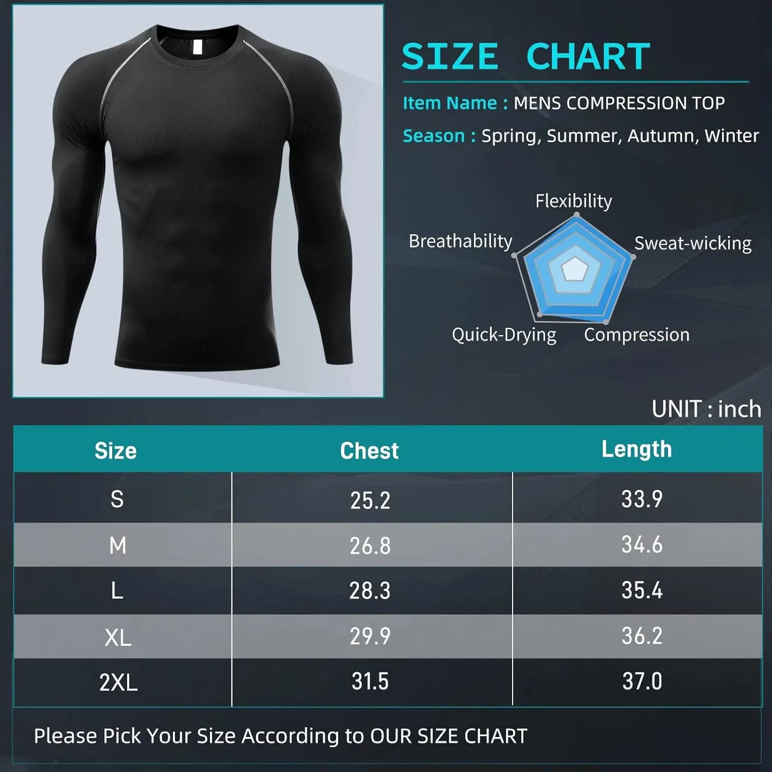 Mens Compression Shirts 2 Pack Long Sleeve Running Shirts Mens UPF 50  Running Workout Cycling Base Layer Top
