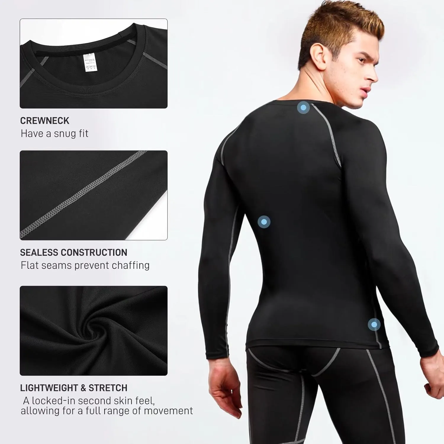 Mens Compression Shirts 2 Pack Long Sleeve Running Shirts Mens UPF 50  Running Workout Cycling Base Layer Top