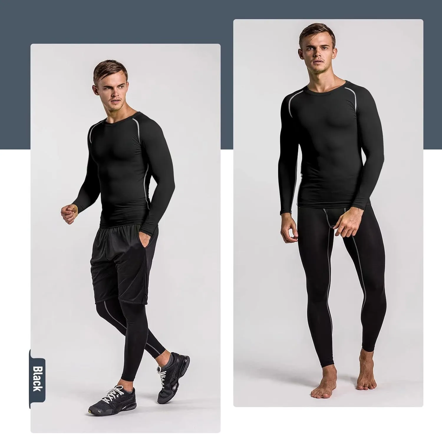 Mens Compression Shirts 2 Pack Long Sleeve Running Shirts Mens UPF 50  Running Workout Cycling Base Layer Top