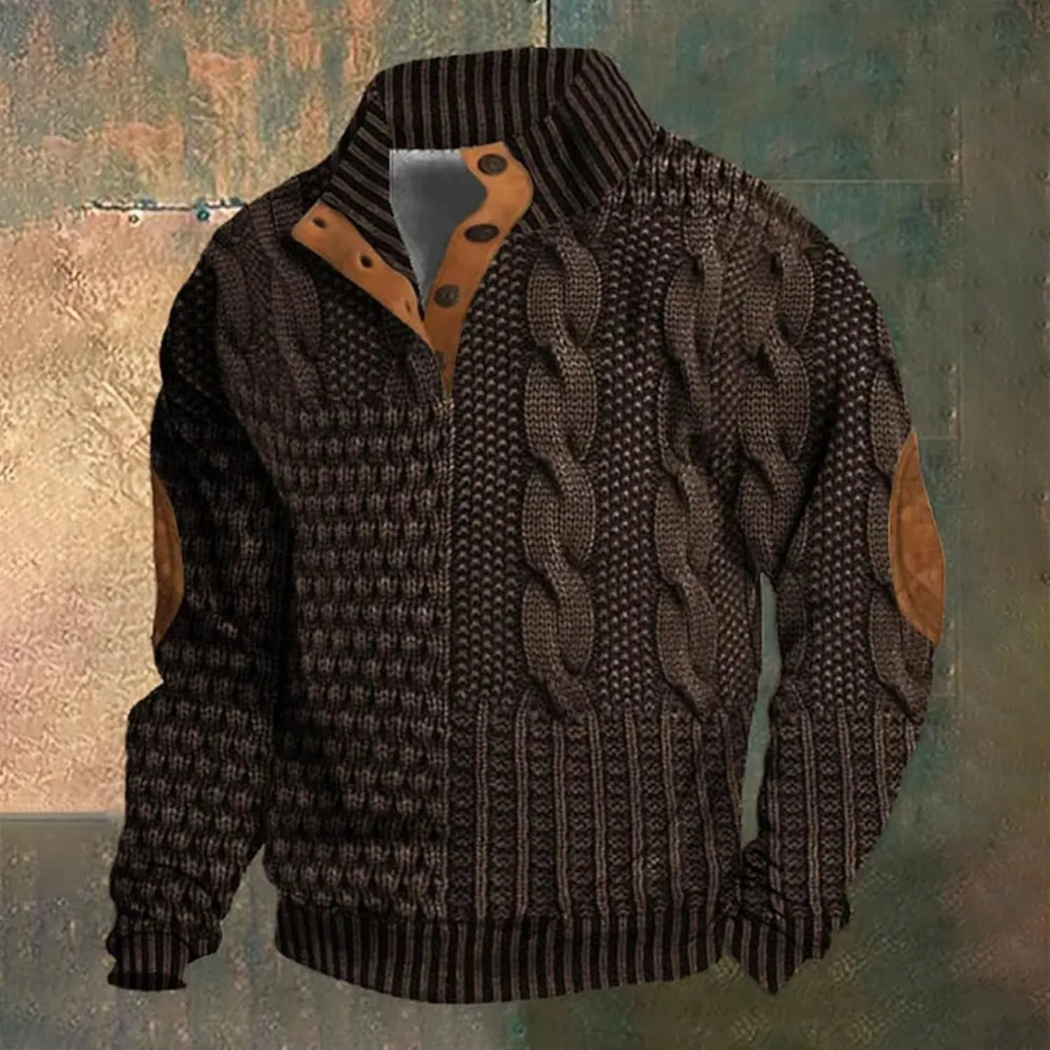 Men's Corduroy Long-Sleeved Sweatshirt Sweater Sweater with Elbow Patches Hunting Sweatshirt Mens Quilted Mens