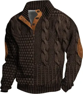 Men's Corduroy Long-Sleeved Sweatshirt Sweater Sweater with Elbow Patches Hunting Sweatshirt Mens Quilted Mens