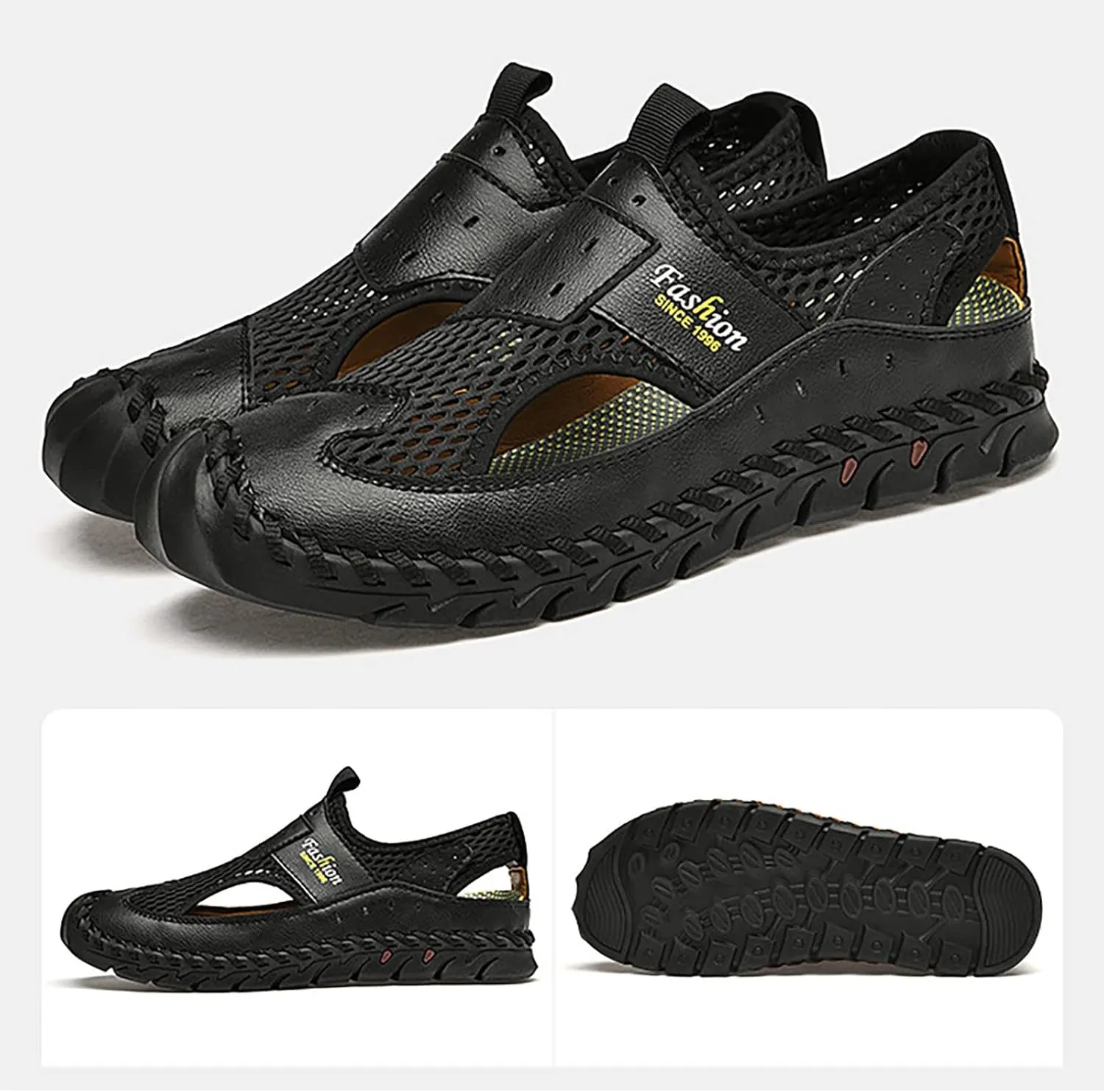 Mens Cork Sandals 2025 Men's New Versatile Trendy Handmade Large Beach Shoes Hollow Mesh Shoes Mens Hydro Sandals