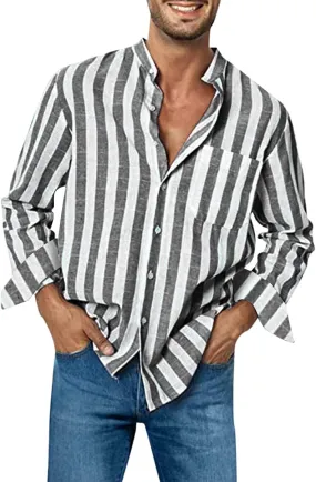 Mens Cotton Linen Henley Shirts with Hood Pocket Long Sleeve Shirt Top Loose Vacation Beach with Hood Mens