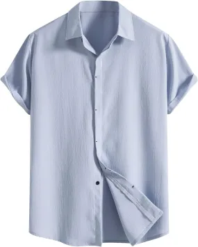 Men's Cotton Linen Short Sleeve Shirts Lightweight Breathable Button Down Shirt Casual Summer Beach Cuban Shirts